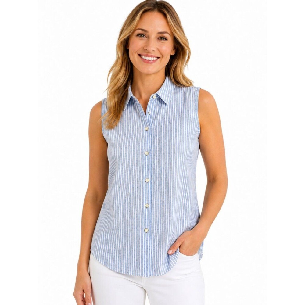 Banana Republic Blue Stripe Cotton Sleeveless Top Size Medium EUC